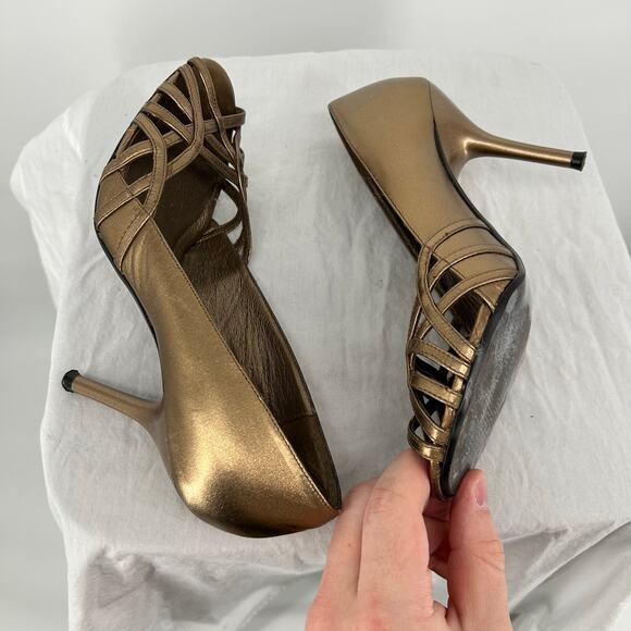 VTG y2k Women's Summer Bronze Gold Steve Madden Donatela Stiletto Heels Sz 6.5M - Picture 5 of 9